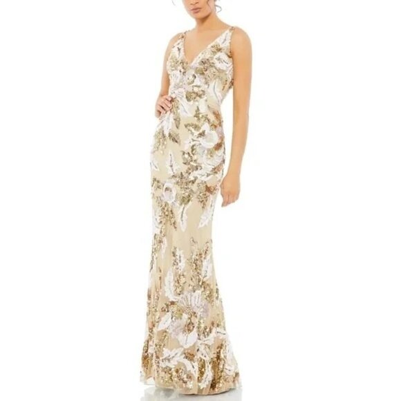 Mac Duggal 5476 Floral Embellished Sequin V-Neck Evening Gown Dress Size 0 NWT - Picture 2 of 9